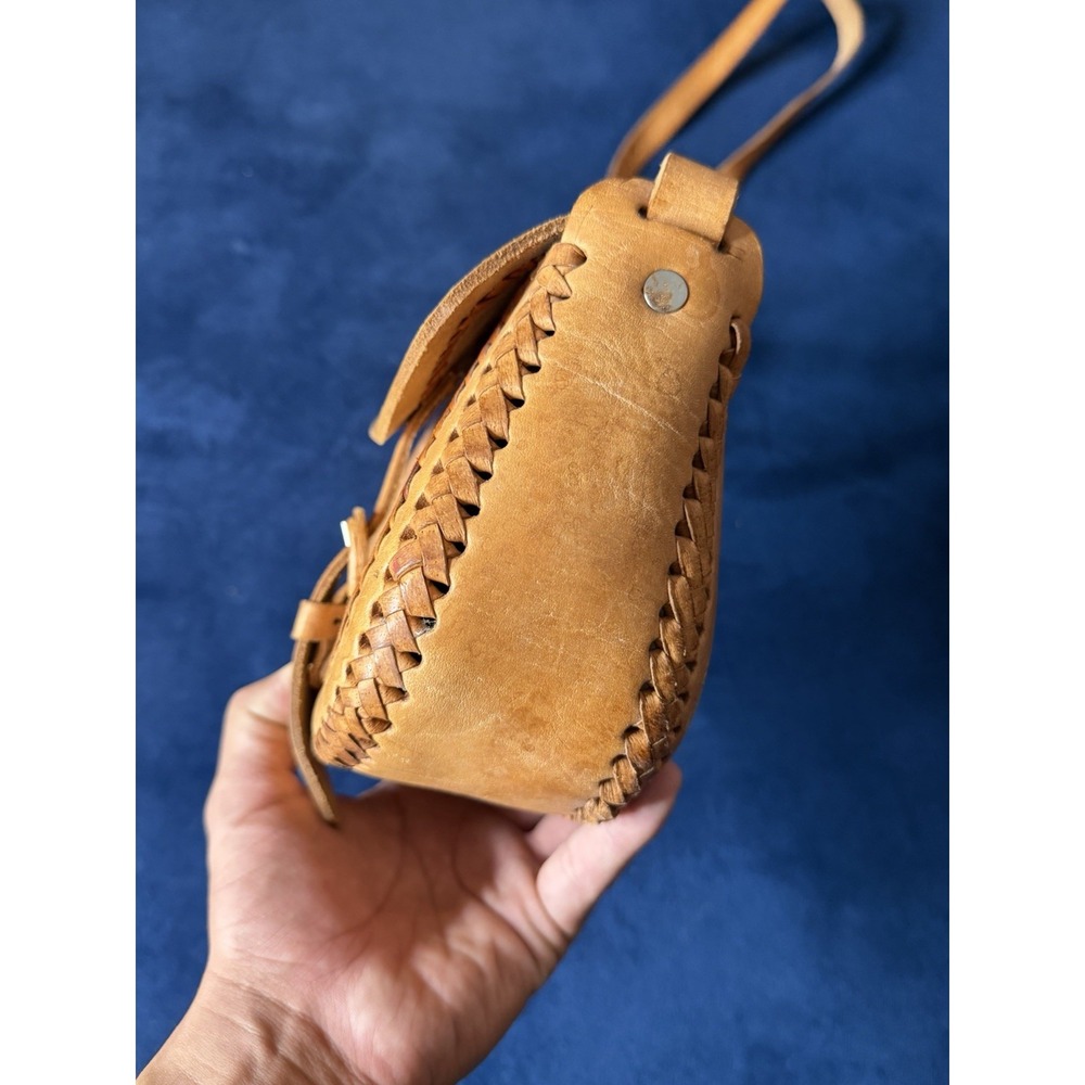 Handmade Artisan Hand Tooled Mexican Leather Saddle Shoulder Bag Brown Floral - Picture 8 of 9